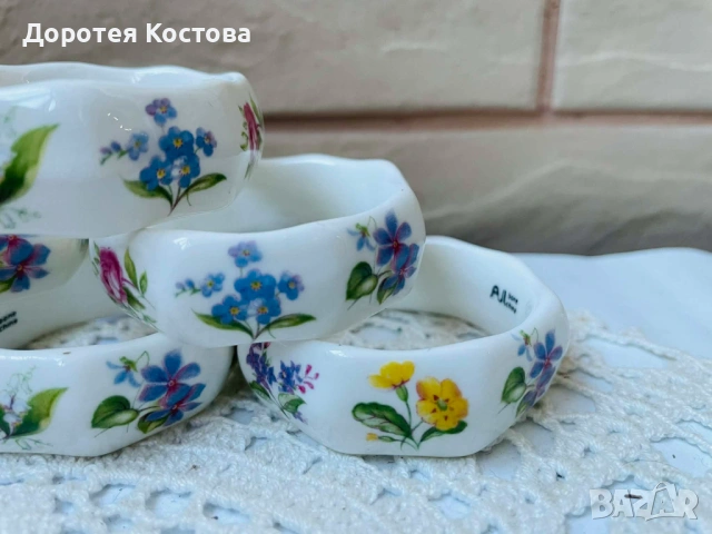 Красиви пръстени от костен порцелан от Англия с цветя, снимка 4 - Антикварни и старинни предмети - 53895635