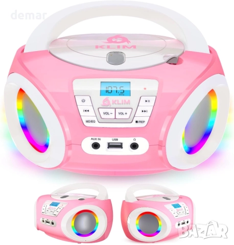 KLIM Candy Boombox CD плейър за деца с високоговорители, FM радио, розов