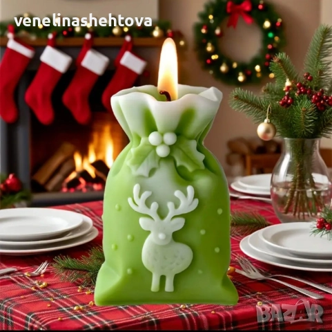 3D коледен чувал 2 модела с елха елен Силиконов молд форма за свещи гипс сапун смола , снимка 5 - Форми - 51658541