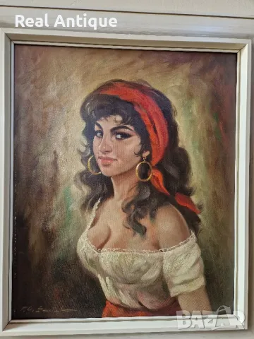 Страхотна антикварна авторска майсторска картина масло върху платно , снимка 3 - Антикварни и старинни предмети - 48555426