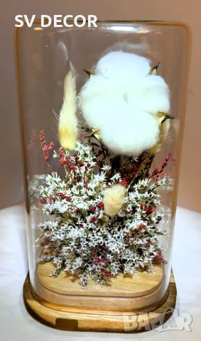 Стъклен купол с украса от суха растителност