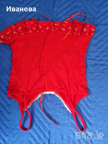 Червен потник с къдри, снимка 2 - Корсети, бюстиета, топове - 50244840