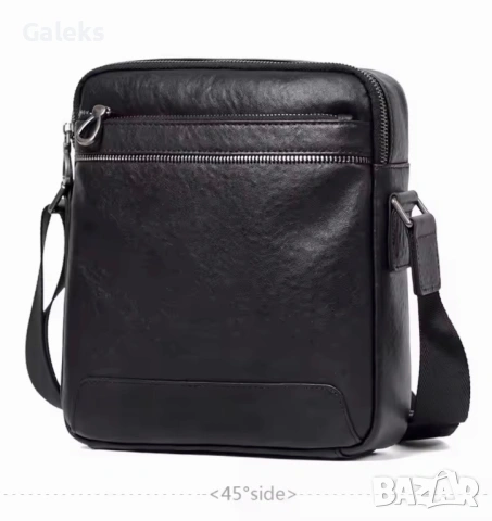 Мъжка елегантна дизайнерска чанта за през рамо /Черна естествена кожа!, снимка 13 - Чанти - 53260461