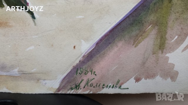 КАРТИНА ВАЗА С ЦВЕТЯ 84 г. (НАТЮРМОРТ АКВАРЕЛ) АННА КОМСИЕВА, снимка 4 - Картини - 31121876