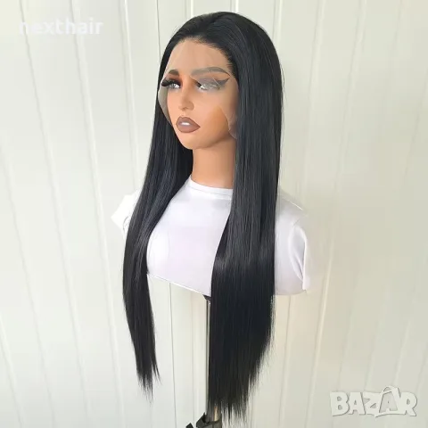 Черна права перука 70 см с дантелена зона 13x4 Lace Front, снимка 4 - Аксесоари за коса - 55707188