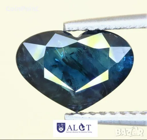 Тъмно син Сапфир сърце с белгийски сертификат, снимка 1