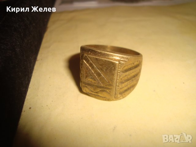 СТАР ПОЗЛАТЕН БРОНЗОВ ПРЪСТЕН ОРНАМЕНТИРАН РЪЧНО МАЙСТОРСКА АРТ ДЕКО СТИЛ ИЗРАБОТКА МАСИВЕН 3831, снимка 5 - Пръстени - 33846812