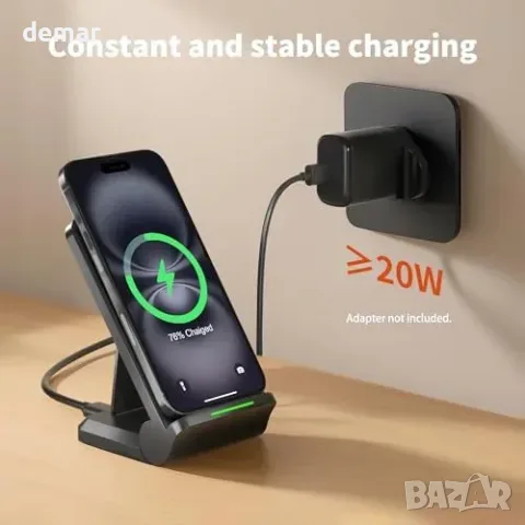 TMKUHOR 15W Qi безжично зарядно с магнитна стойка (поставка) за iPhone и Samsung, снимка 5 - Безжични зарядни - 55849775