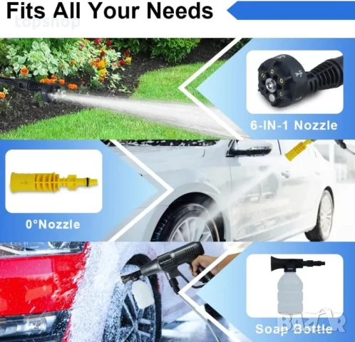 ЧИСТО НОВА, ТЕСТВАНА безжична водоструйка Huhomco UK 200 Bar / 2900 PSI Преносима с 2 батерии..., снимка 5 - Аксесоари и консумативи - 50577242