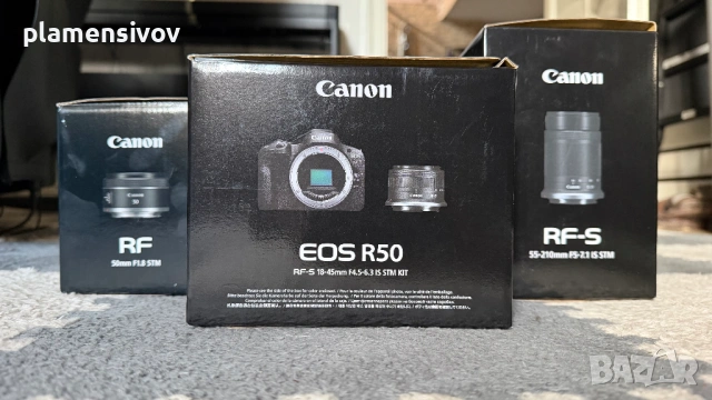 Canon EOS R50 с три обектива и 2 батерии, аксесоари, снимка 3 - Фотоапарати - 54333798