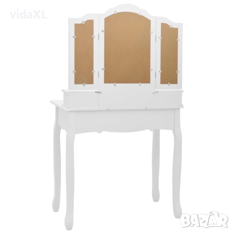 vidaXL Комплект тоалетка с табуретка, бял, 80x69x141 см, пауловния(SKU:289318), снимка 4 - Тоалетки - 52564288