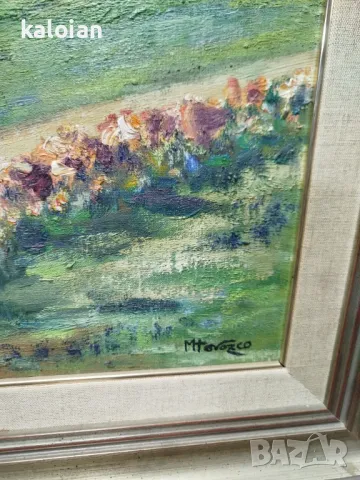 Градините на Монфорт. Масло на платно изобразяващо емблематична скулптура във Валенсия. Подписана ав, снимка 4 - Картини - 48125503