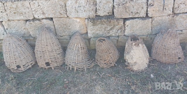6 броя (шест) стари пчелни кошера, плетени, пчелен кошер, кошери, кош, мивка, кантар