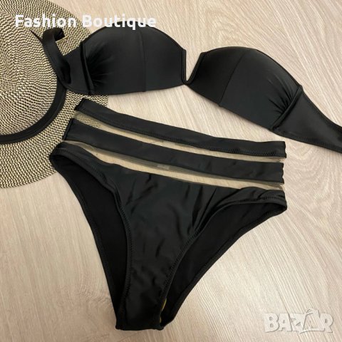 Черен бял бански с висока талия мрежа, снимка 7 - Бански костюми - 31856392