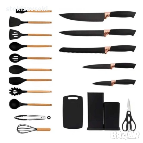 Кухненски комплект от 19 части Cheffinger KSUT01 - ножове, силиконови прибори, поставка и дъска , снимка 5 - Прибори за хранене, готвене и сервиране - 54138568
