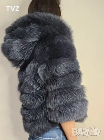 Палто от естествен косъм в тъмно син цвят, снимка 16 - Якета - 38721395