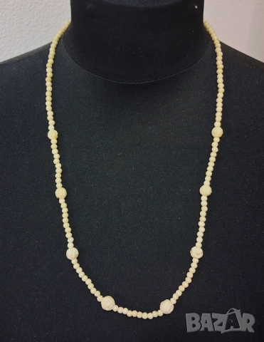 Ръчно резбована стара огърлица от слонова кост, снимка 7 - Колиета, медальони, синджири - 46411906