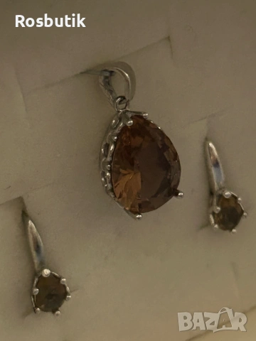 Сребърен комплект обици и медальон със Султанит , снимка 4 - Бижутерийни комплекти - 53260437