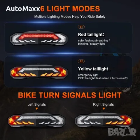 Интелигентна задна светлина с мигачи алрма и клаксон за велосипед, снимка 9 - Части за велосипеди - 47284401