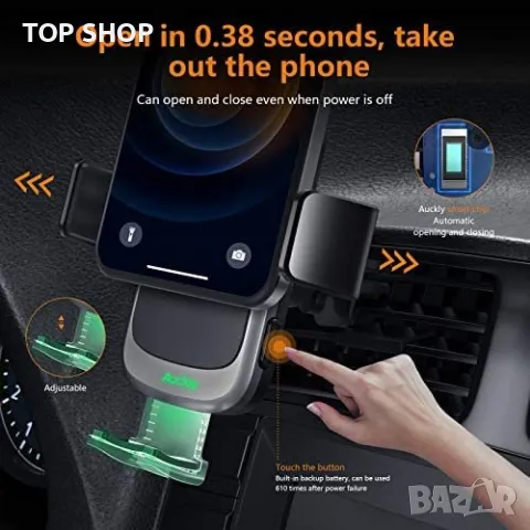 Ново 15W безжично зарядно за кола автомобил универсална Стойка телефон, снимка 4 - Селфи стикове, аксесоари - 49265205