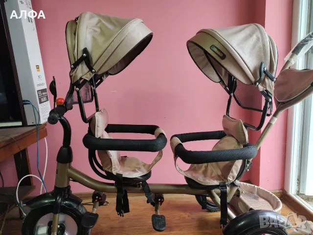 Chipolino Детска триколка за близнаци / породени деца 2Play златисто бежово , снимка 10 - Стоки за близнаци - 47283688