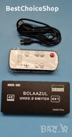 Bolaazul 8K@60Hz HDMI 2.1 сплитер превключвател 4-портов с IR дистанционно, снимка 2 - Кабели и адаптери - 54218194