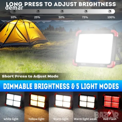 Многофункционална преносима LED работна лампа 100W, снимка 2 - Лед осветление - 49822308