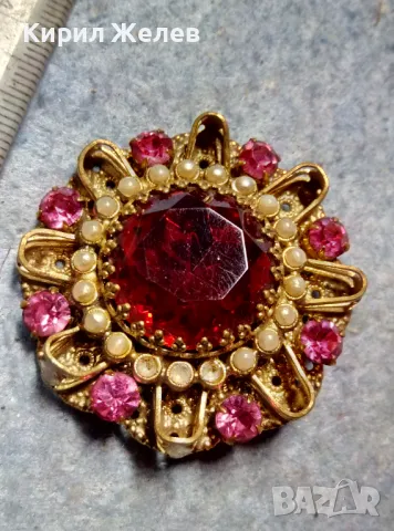 СТАРИННА СКЪПОЦЕННА ФЛОРАЛНА БРОНЗОВА БРОШКА - ЦВЕТЕ с ГОЛЯМ ШЛИФОВАН ГРАНАТ и АМЕТИСТИ 47965, снимка 3 - Антикварни и старинни предмети - 48160679