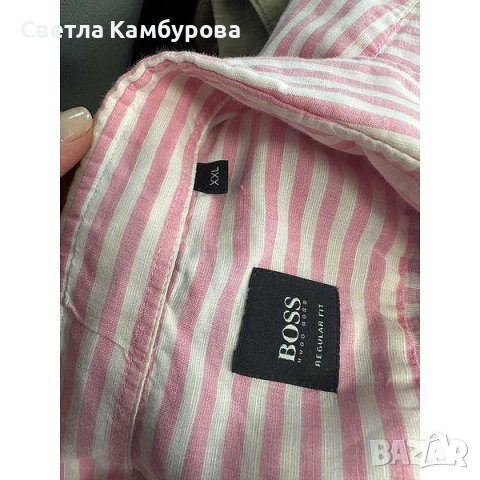 Мъжка риза HUGO BOSS Лен и памук размер XL / XXL райе, снимка 5 - Ризи - 44569058