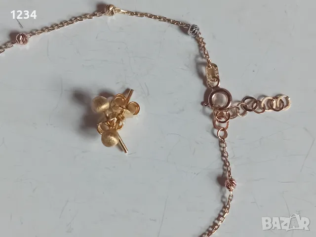 Нови златна гривна и обеци с топчета  комплект, снимка 2 - Бижутерийни комплекти - 50203263