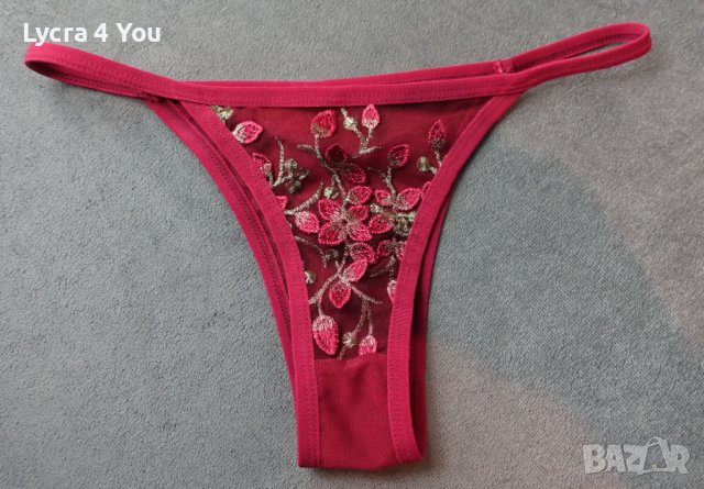 S/M силно изрязана отзад бикина от тюл и бродирани отпред цветя, снимка 1