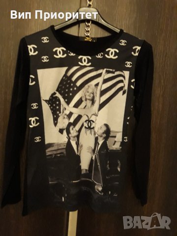 Тениска с дълъг ръкав памук с еластан, с Мерлин Монро в  USA вариант , изчистен гръб в черно., снимка 14 - Тениски - 37446674