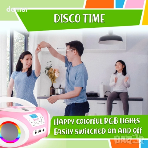 KLIM Candy Boombox CD плейър за деца с високоговорители, FM радио, розов, снимка 4 - Музикални играчки - 52535828