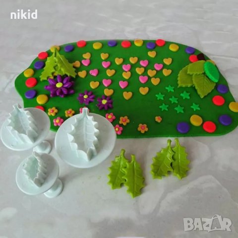 3 бр имел имели остри листа коледни резци с бутало украса декор торта фондан шоколад резец форма