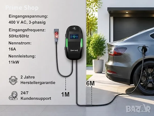 11kW зарядна станция, 3-фазна, WiFi, Type 2, 6м кабел, 2х RFID карти за достъп, LEISHENG ENERGY, снимка 9 - Аксесоари и консумативи - 56121251
