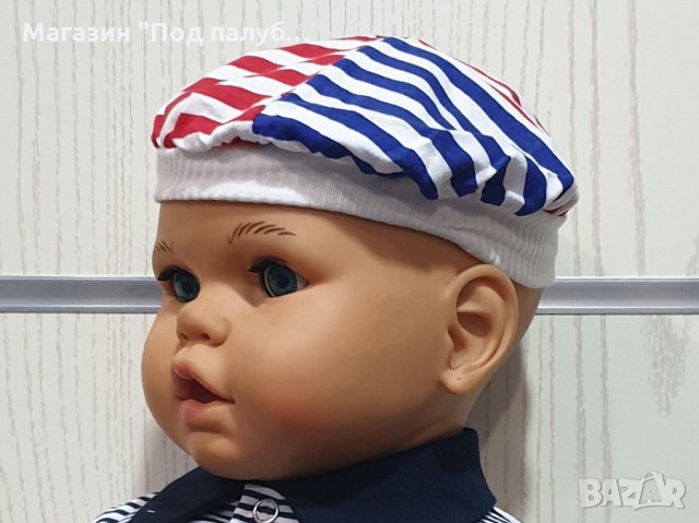 Нова бебешка моряшка барета червено, синьо и бяло възраст до 6 месеца, снимка 3 - Бебешки шапки - 29976191