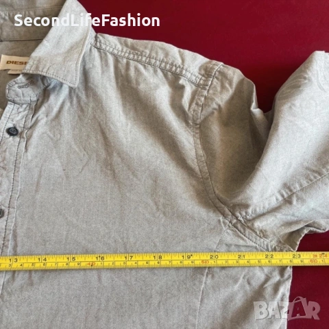 Мъжка риза с дълъг ръкав Diesel, сива, памучна, размер XL, с копчета, снимка 4 - Ризи - 53046974