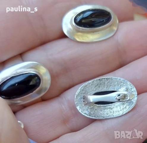 Два броя / Винтидж сребърен комплект с Пейзажен яспис и оникс / проба 925 , снимка 15 - Бижутерийни комплекти - 38291520