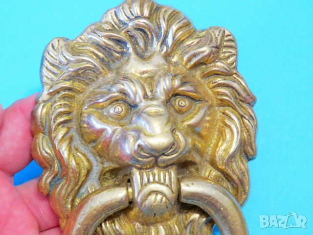 Бронзово чукало за врата, хлопка за врата, мандало за врата ГЛАВА НА ЛЪВ лъвска глава, снимка 3 - Антикварни и старинни предмети - 37692346