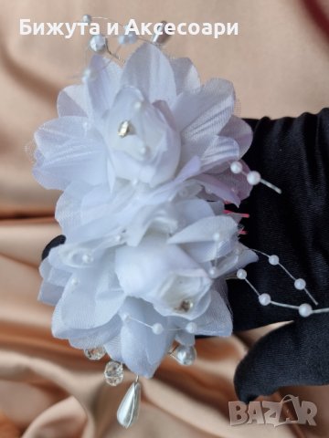 Сватбен аксесоар-гребен с цветя от органза и перлички , снимка 6 - Сватбени аксесоари - 39300054