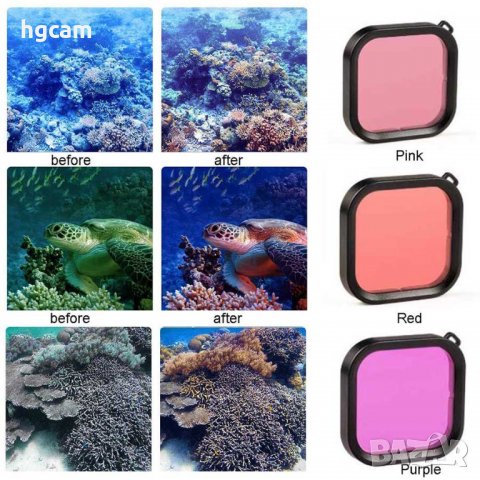 Филтър за подводно снимане за GoPro Hero 8 Black, За водоустойчивия корпус, 46.5 x 46.5mm, Червен, снимка 4 - Обективи и филтри - 31986094