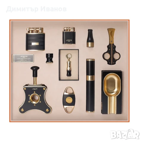 Подаръчен комплект от пепелник,запалка,ножица,гилотина,туба за пури