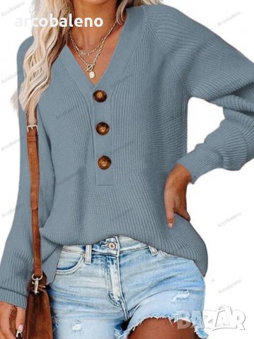 Дамски ежедневен моден плетен пуловер с V-образно деколте, 5цвята - 023, снимка 10 - Блузи с дълъг ръкав и пуловери - 39728807