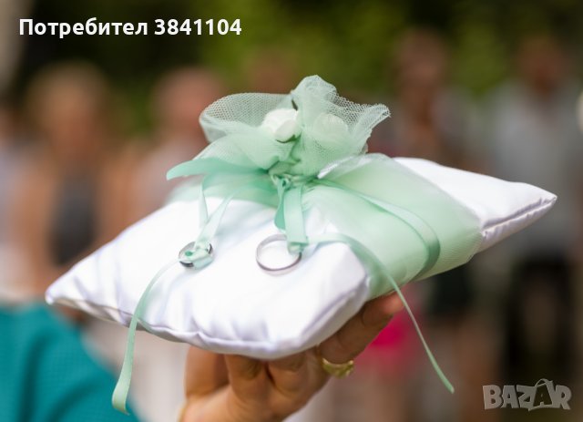 Сватбена възглавничка за пръстени - с цвят мента, снимка 1 - Сватбени аксесоари - 42189803