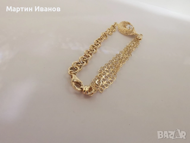 Златна дамска гривна с циркон 1, снимка 2 - Гривни - 52497593