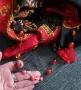 Винтидж / Шалове / Шал солей, фишу / Шал в червен ройал принт / гердан от мурано стъкло , снимка 8