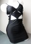 Bershka S/M черна къса рокля лъскава рокля с ликра, снимка 1