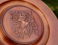 Медно пано 39 см.,чиния за стена Рицар,корона,барок., снимка 3