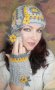 Плетен дамски комплект шапка ръкавици и брошка, снимка 1 - Шапки - 31872549