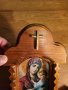 Старинен православен иконостас  с кандило дърворезба  Богородица и младенеца, Дева Мария икона, снимка 3